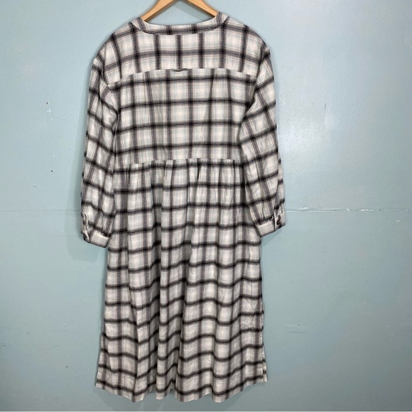 Madewell NH065‎ Flannel Button Front Midi Dress Plaid Sz 14 Blue Black White - Picture 5 of 5